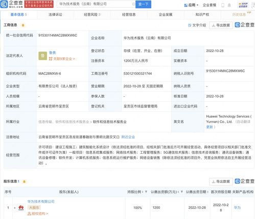華為于云南新設子公司,經(jīng)營范圍含5G通信技術服務